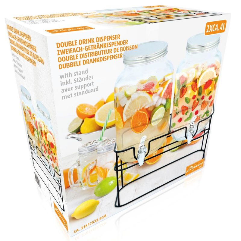 CUISINE ELEGANCE  dobbel drikkedispenser med stativ 2x4L