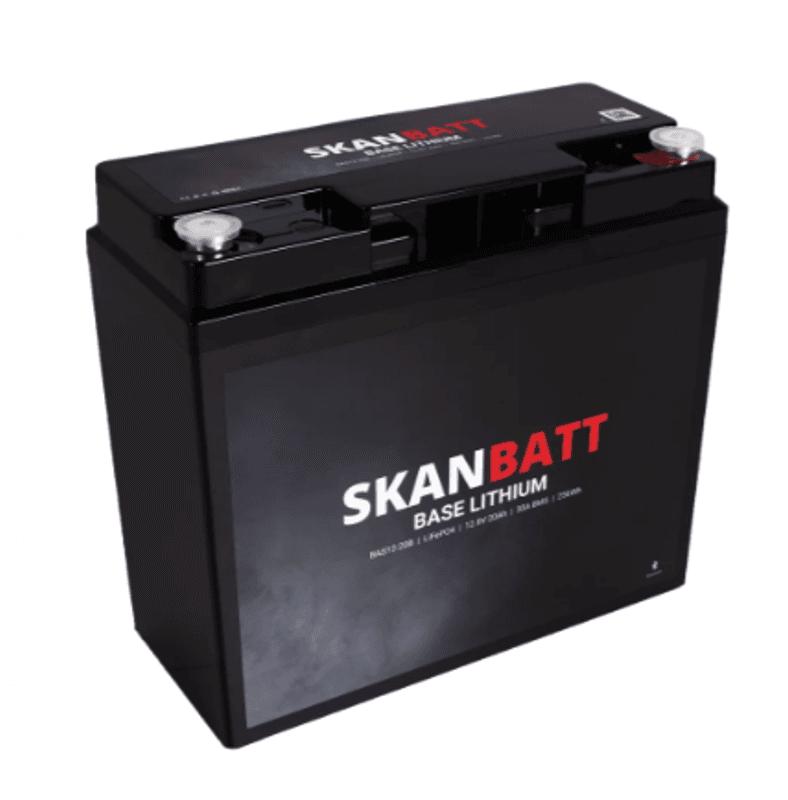 SKANBATT Base Lithium - 12V 20Ah 30A BMS - 180x78x164mm - Bluetooth - 3 Års garanti