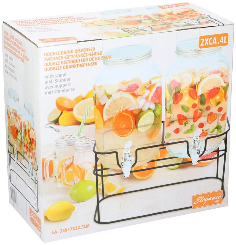 CUISINE ELEGANCE  dobbel drikkedispenser med stativ 2x4L
